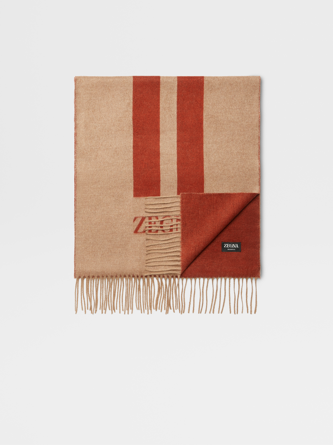 Beige and Light Beige Zegna Silk Scarf